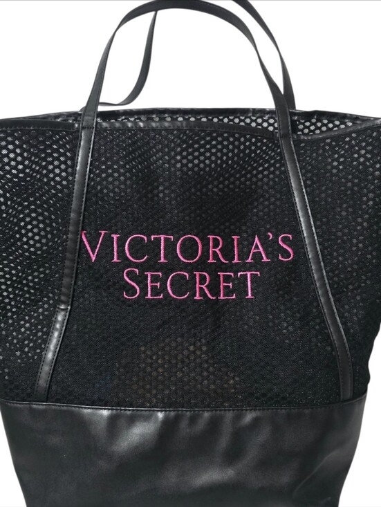 Victoria's Secret Handbags - Victoria's Secret Black Tote with Pink Embroidered Logo